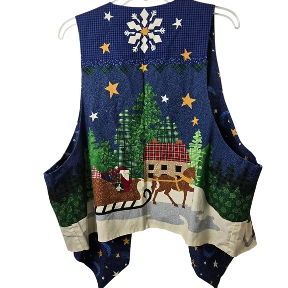Vintage Handmade Novelty Christmas Themed Open Front Vest Granny Chic 90s Read - Picture 2 of 13